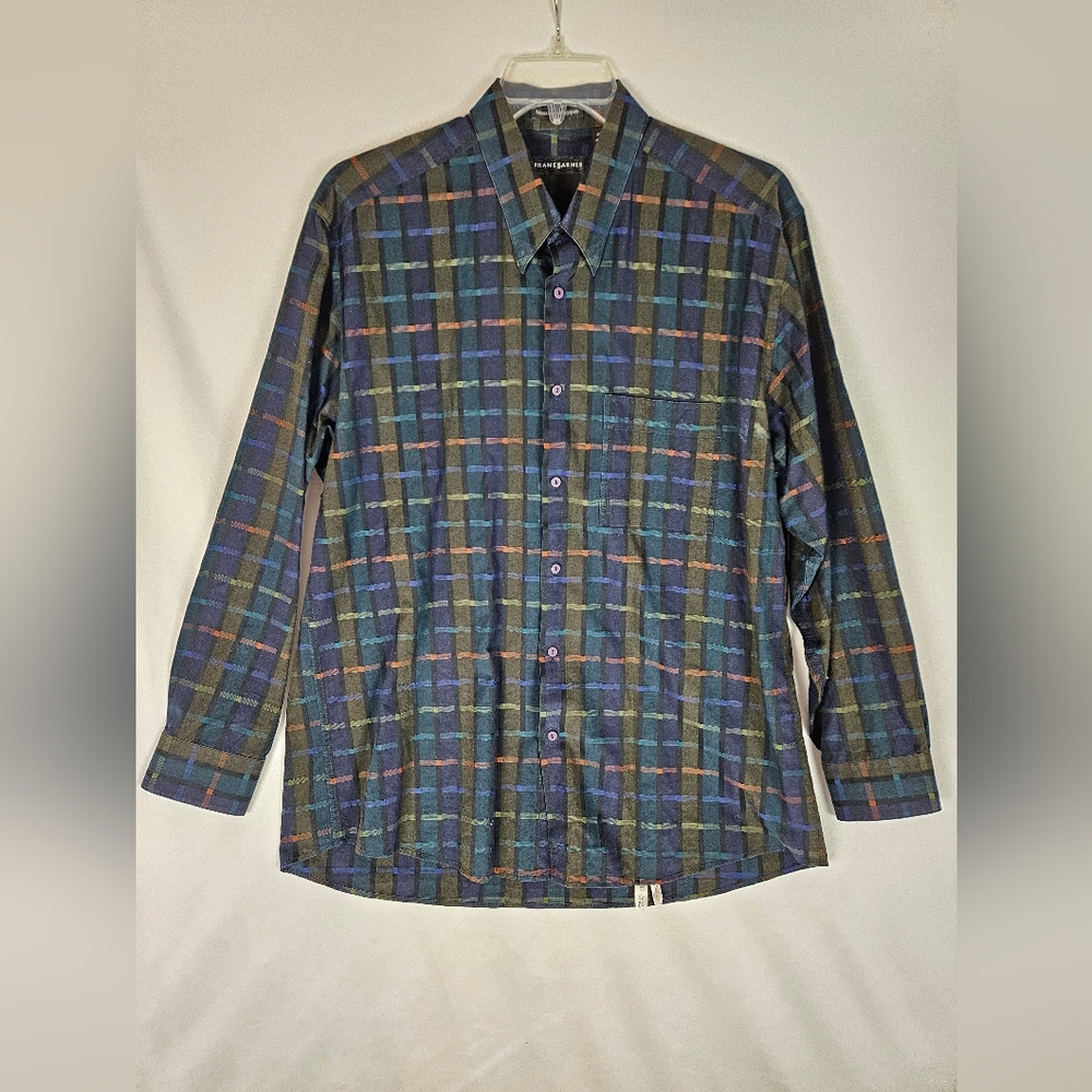 Jhane Barnes Blue and Green Casual Button Down Shirt